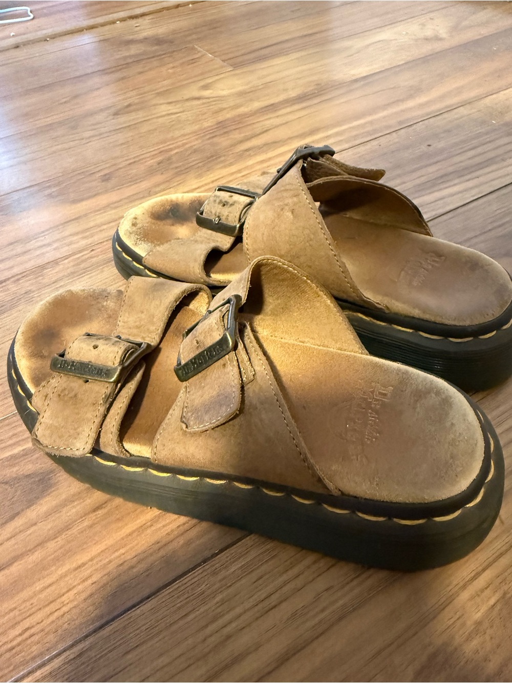 Dr. Martens Tan Suede Double-Strap Slide Sandals Platform